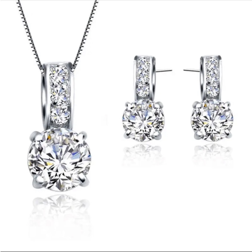 Sterling Silver Cubic Zirconia Necklace Earrings Set